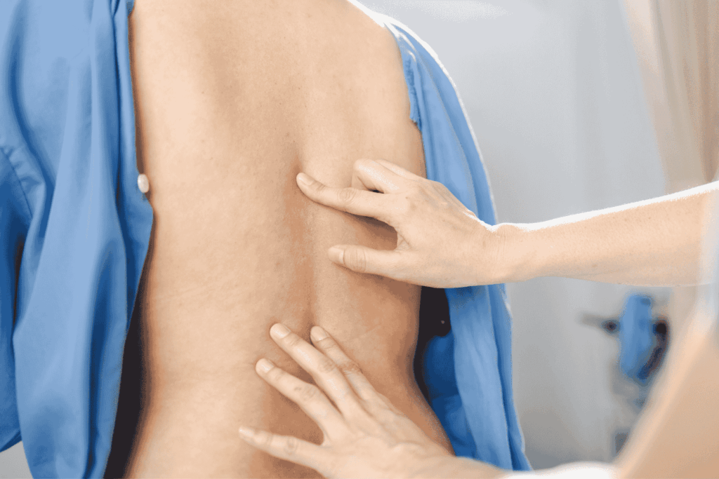 Hände die einen Rücken abtasten